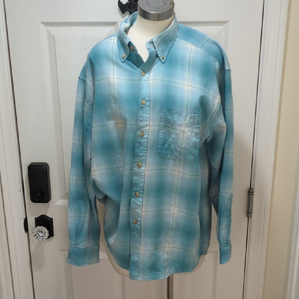 Pendleton Blue and Cream Plaid Pendleton Wool Button Down Casual Shirt Size L